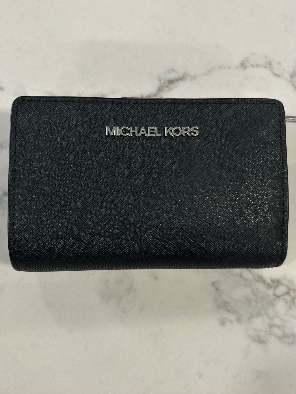 Michael Kors Black Saffiano Bifold Wallet With Silver Hardware